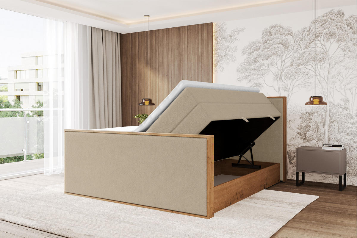 BOXSPRINGBETT LOLLI9 -Z-KING 160x200 - H3/H4 Creme - Champagner, Holzwerkstoff (160/200cm) - ALTDECOR