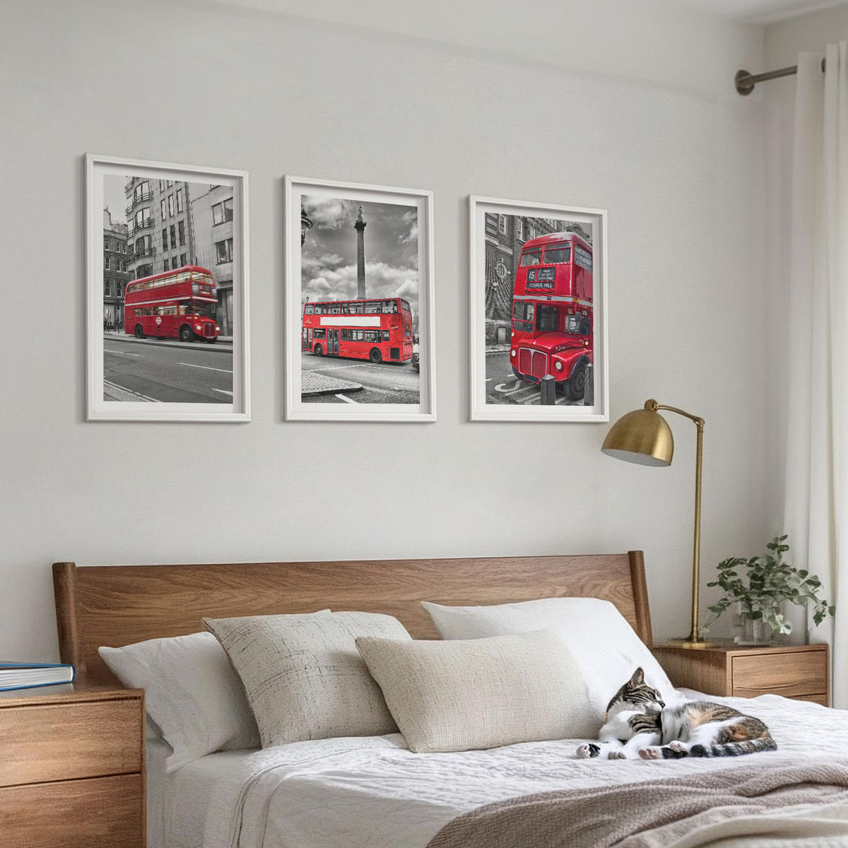 WANDBILDER 3er-Set - 40x60 cm Weißer Rahmen - Rote Busse in London - Weiß, Kunststoff (40/60cm) - ArtPrintCave