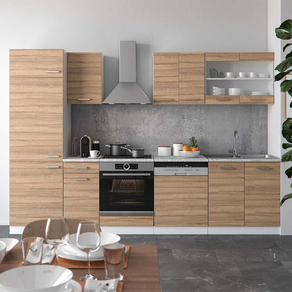 PENTRY R-Line Sonoma 300 cm , AP Marble - Vit/Sonoma ek, Träbaserade material (300/206.8/60cm) - Vicco