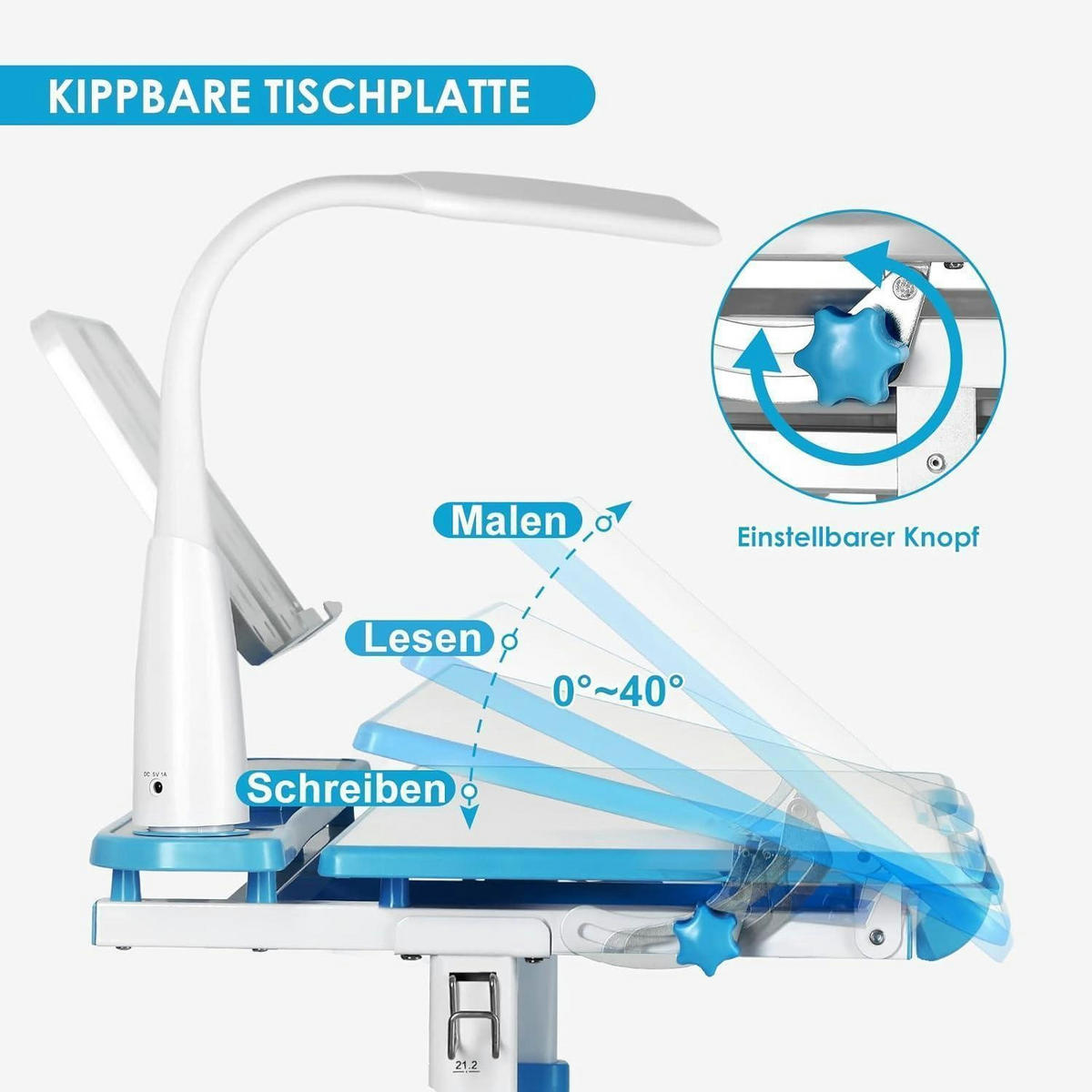 KINDERSCHREIBTISCH-SET höhenverstellbar mit Lampe und Stuhl - Multicolor, Metall (49/76/66.4cm)