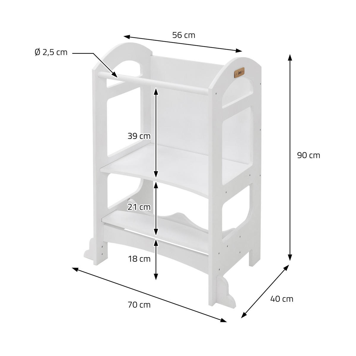 LERNTURM rechteckig Weiß 70/40/90 cm - Weiß, Holz (70/90/40cm) - Joyz