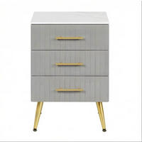 NACHTTISCH aus MDF mit Samt 41x40,5x62 cm Grau mit 3 Schubladen und goldfarbenen Metallbeinen - Grau, Holzwerkstoff (62/41/40.5cm) - Modfu