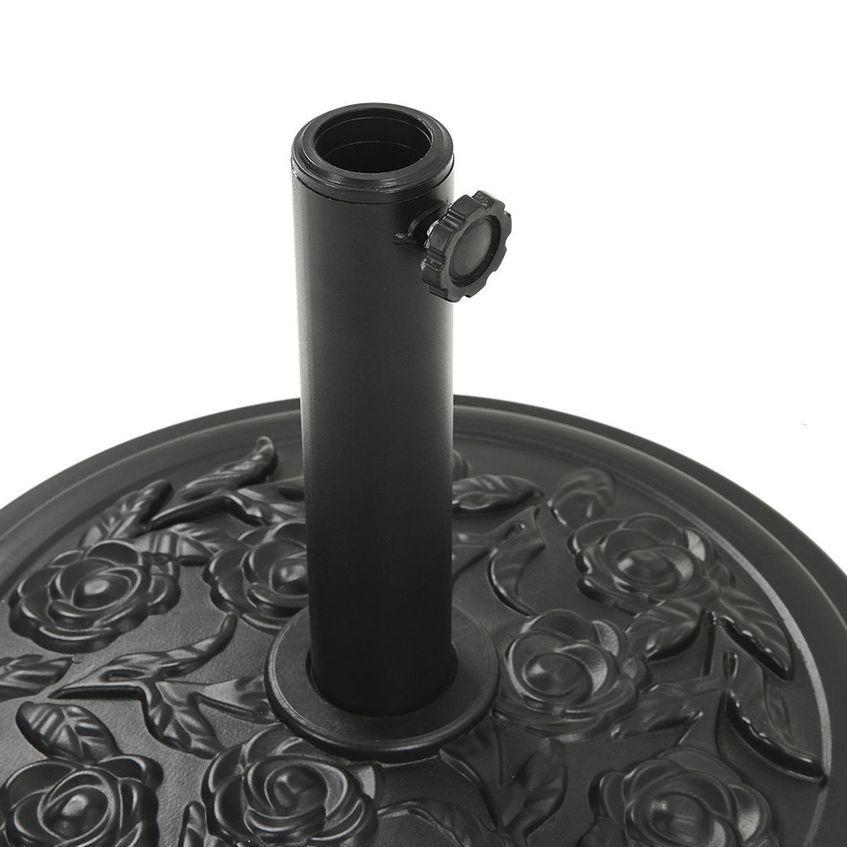 SONNENSCHIRMSTÄNDER Sonnenschirmfuß mit Rollen aus PE + Concrete und Stahl in Schwarzmit dekorativem Rosemuster Schwarz Ø45 × 25 cm 20 kg - Schwarz, Metall (57/51cm) - Livingandhome