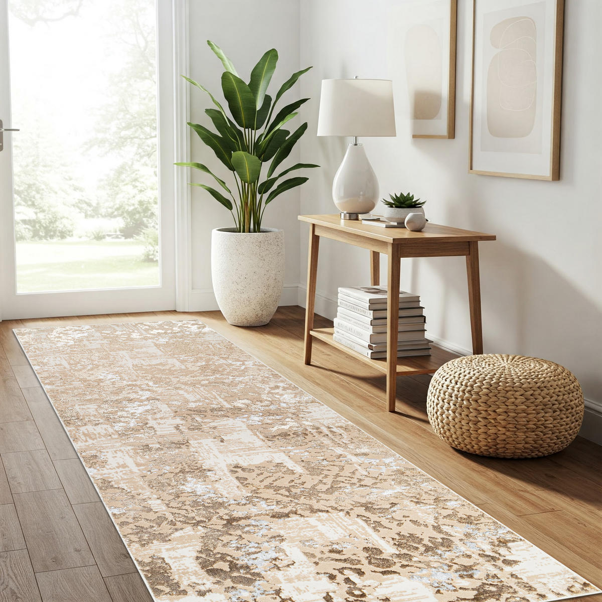 TEPPICHLÄUFER CRYSTAL hellbraun abstrakt 100/250 cm - Hellbraun, Textil (100/250cm) - Tapiso