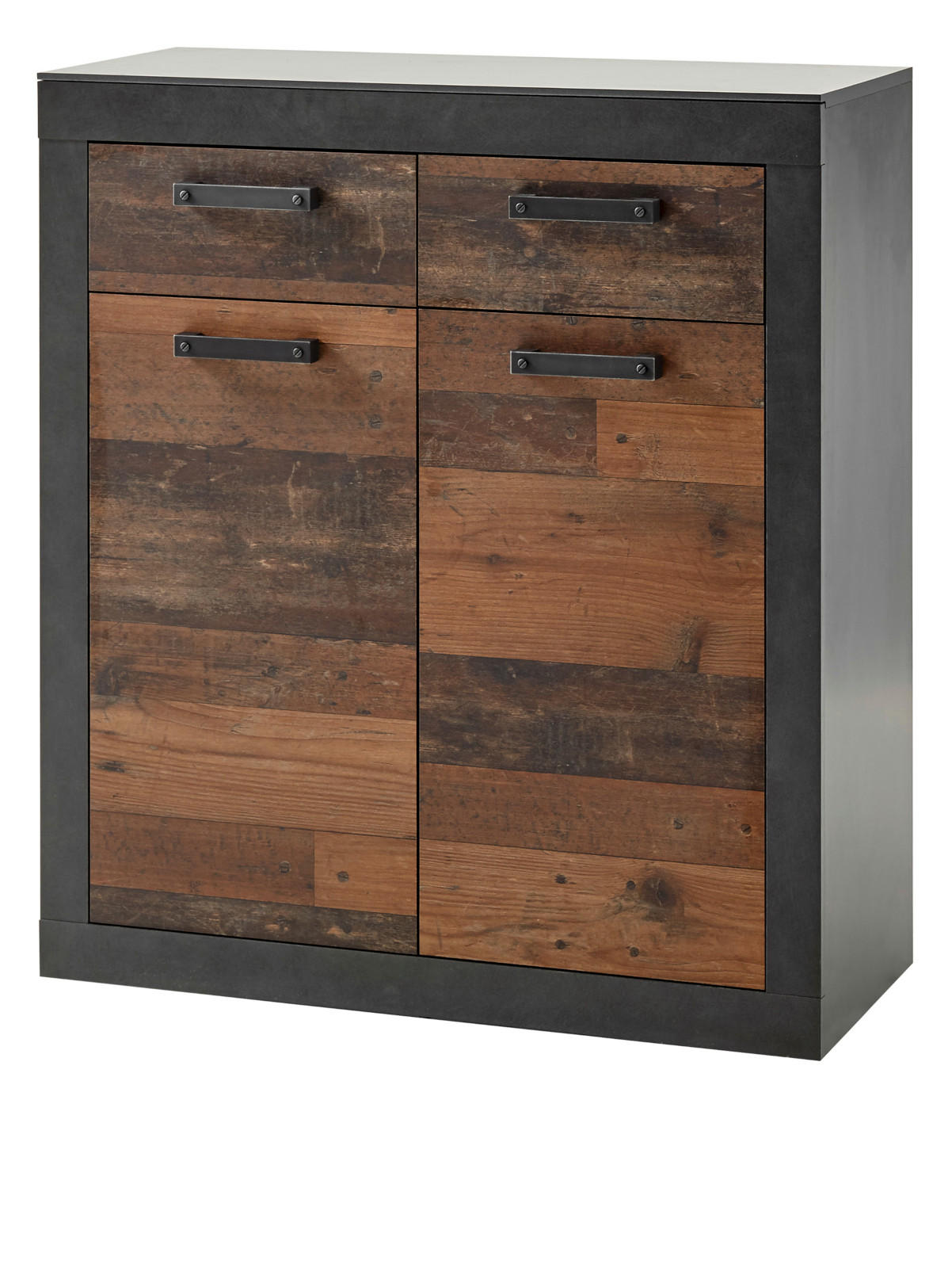 KOMMODE Used Wood, Matera grau 92 cm, Schuhschrank im Shabby-Design - Schwarz/Naturfarben, Holzwerkstoff/Metall (92/104/42cm) - Furn.Design