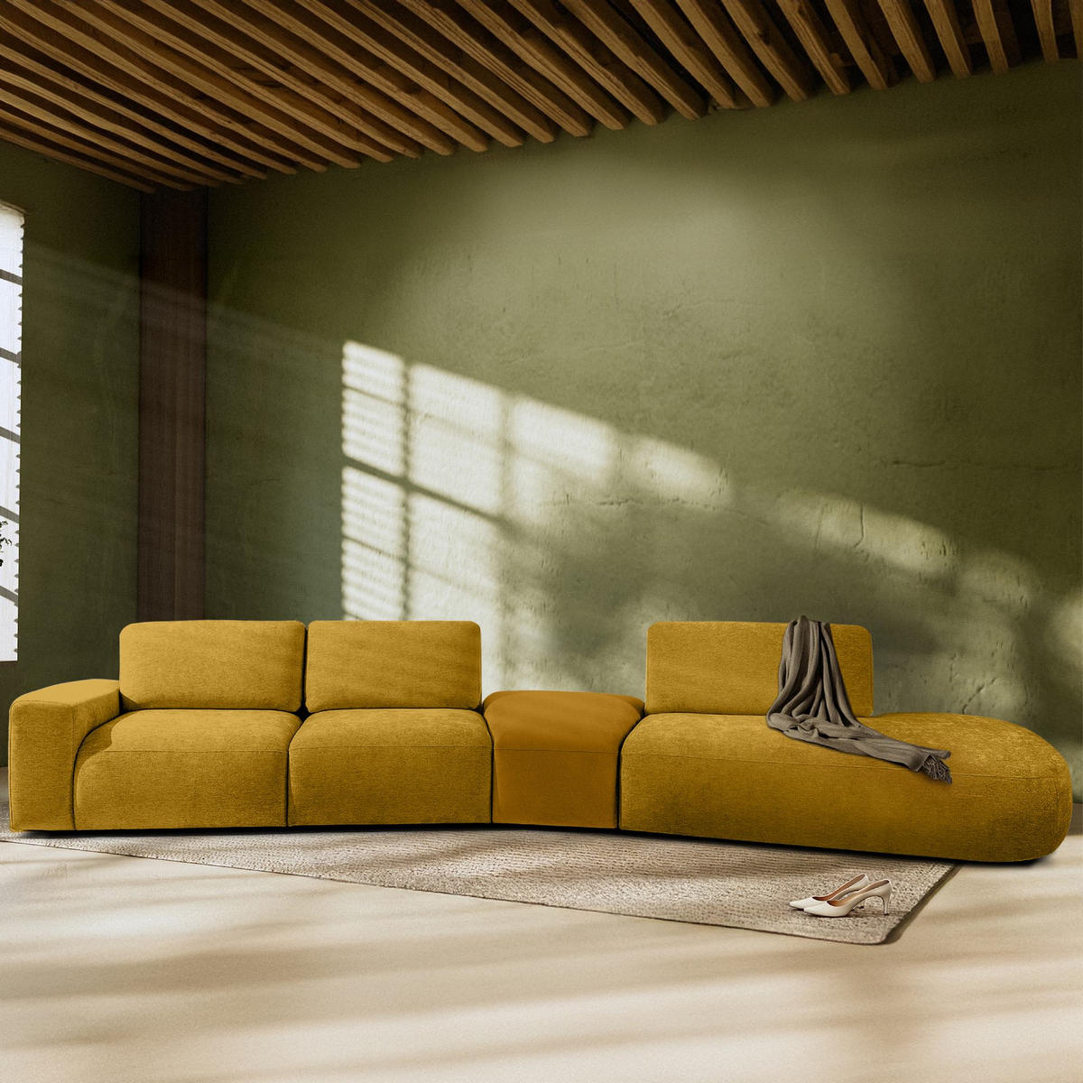 5-SITZER ECKSOFA ZUCCO Chenille rechts, Gelb - Gelb, Textil (430/84/105cm) - KONSIMO®