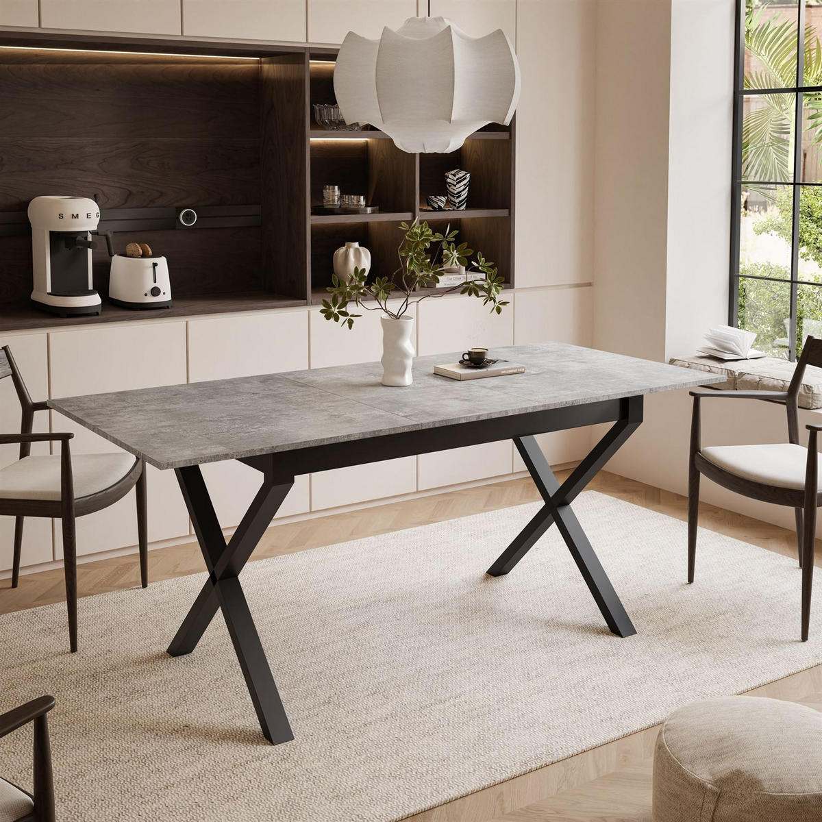 ESSTISCH ARTON II ausziehbarer Tisch 140-195 cm für 6-8 Personen - Schwarz/Grau, Holzwerkstoff/Metall (140/80/77cm) - Lookway