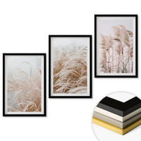 WANDBILDER 3er-Set - 40x60 cm Schwarzer Rahmen - Grasflächen in Braun- und Beigetönen - Schwarz, Kunststoff (40/60cm) - ArtPrintCave