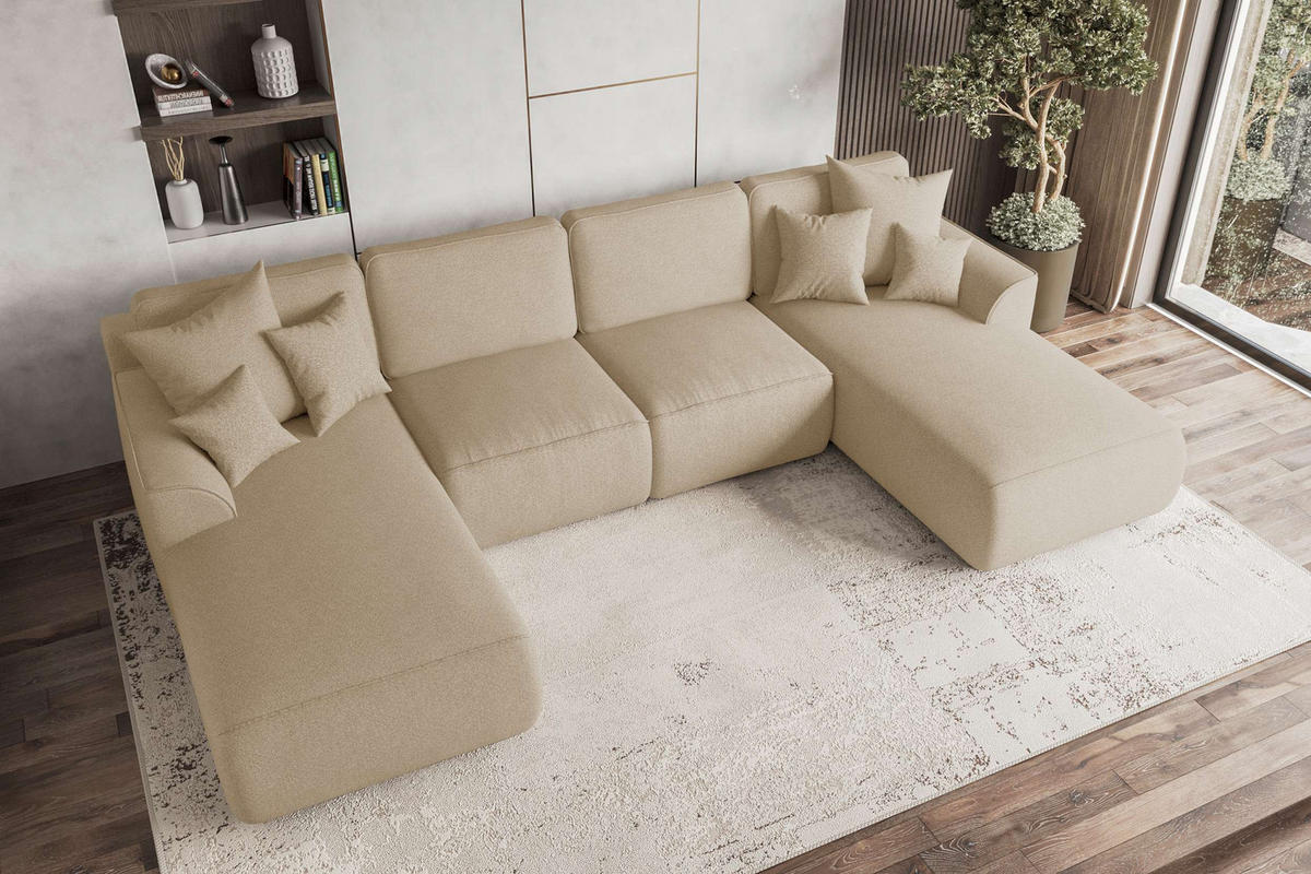 WOHNLANDSCHAFT GUSTO Strukturstoff Beige inkl. Schlaffunktion - Chromfarben/Beige, Kunststoff/Textil (306/96/194cm) - 99rooms