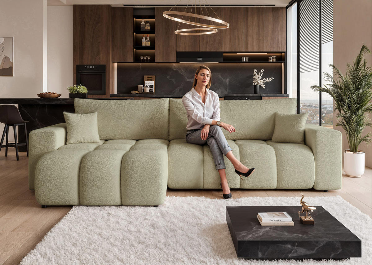 ECKSOFA OFI mit Schlaffunktion und Bettkasten Grün - Grün, Holzwerkstoff/Kunststoff (278/145cm) - Idohome