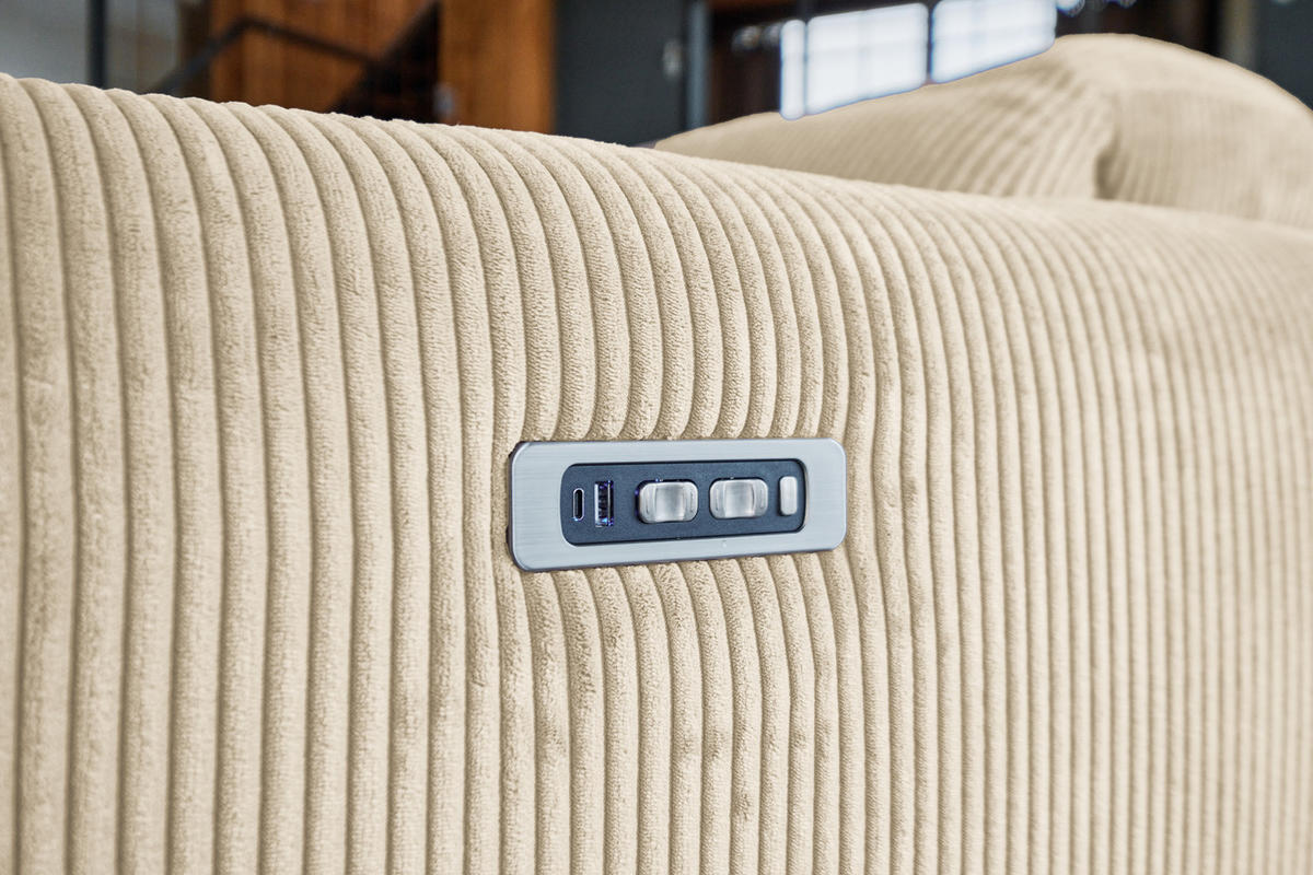 SOFA FINN Cremeweiß Cord - Creme/Schwarz, Kunststoff/Textil (210/80/107cm) - KAWOLA