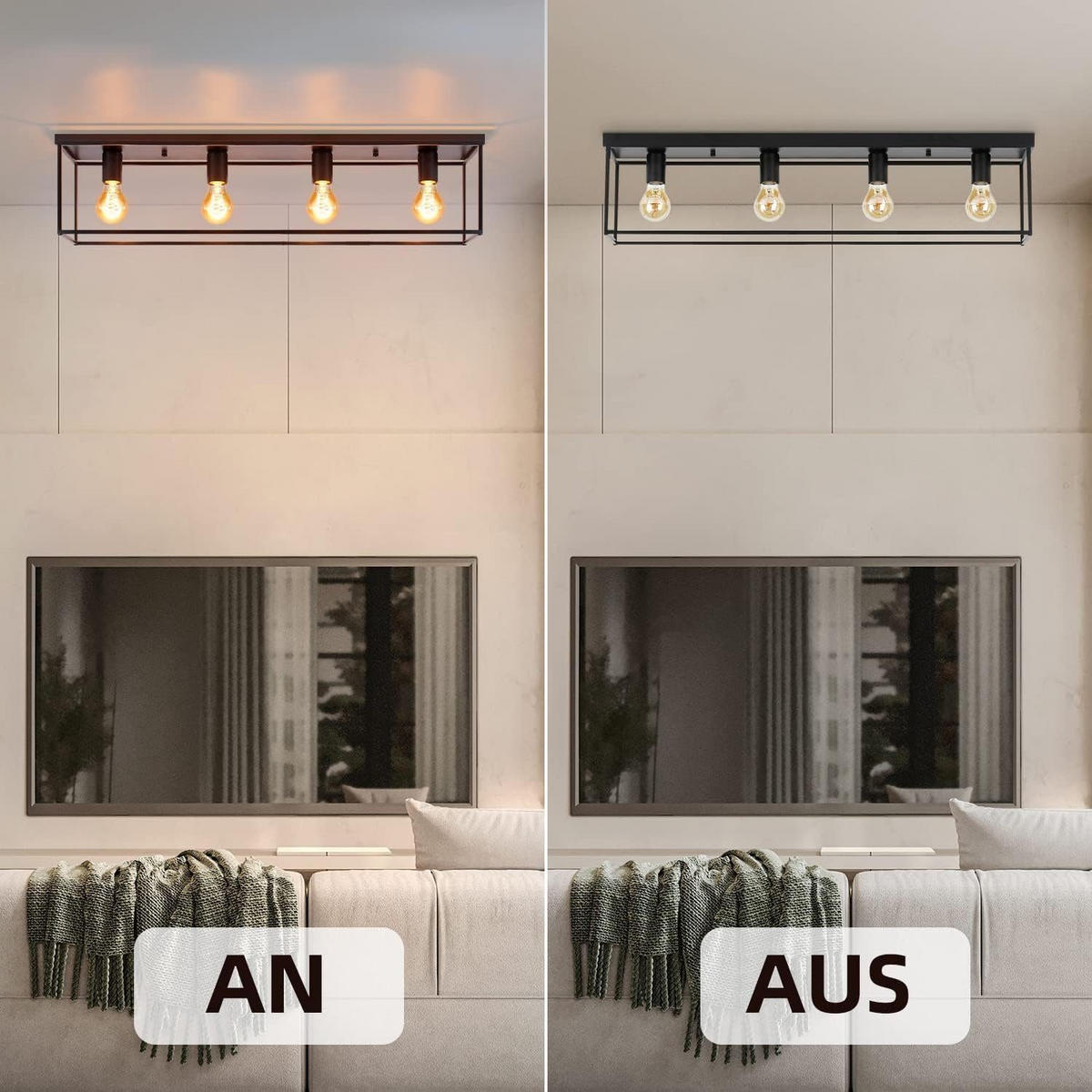 DECKENLEUCHTE Ignaz 4-flammig 80/15/20 cm - Schwarz, Metall (80/15/20cm) - Nettlife