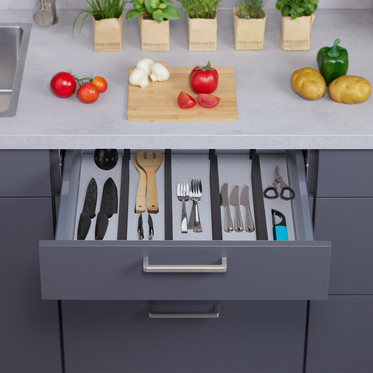 4XSCHUBLADENTRENNER - Schwarz, Holz/Kunststoff (56/6/1.5cm) - Relaxdays