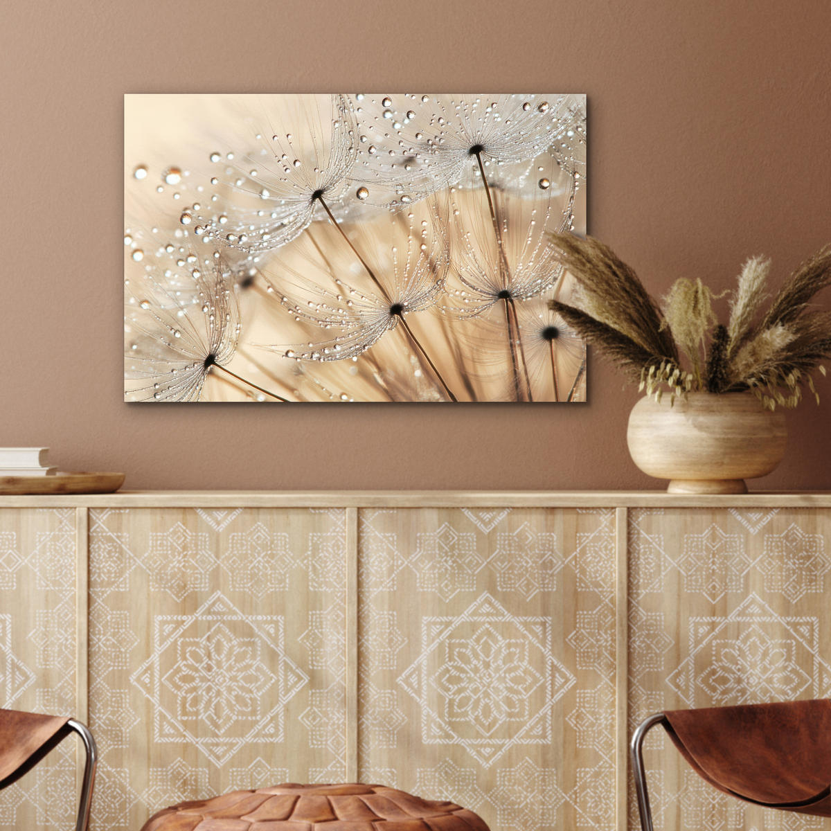METALLBILD Löwenzahn - Abstrakt - Natur - Beige 60x40 cm - Braun, Metall (60/40cm) - MuchoWow