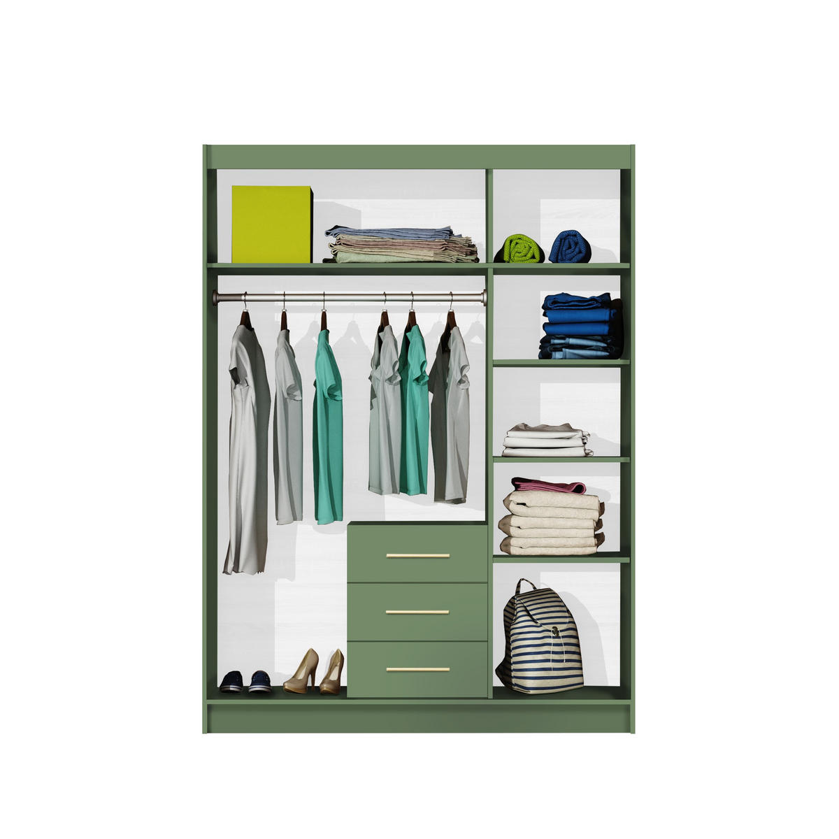 DREHTÜRENSCHRANK ELISE 147/200/57,5 cm 3-türig mit Spiegel Blau - Blau, Holzwerkstoff (147/200/57.5cm) - MASSENO