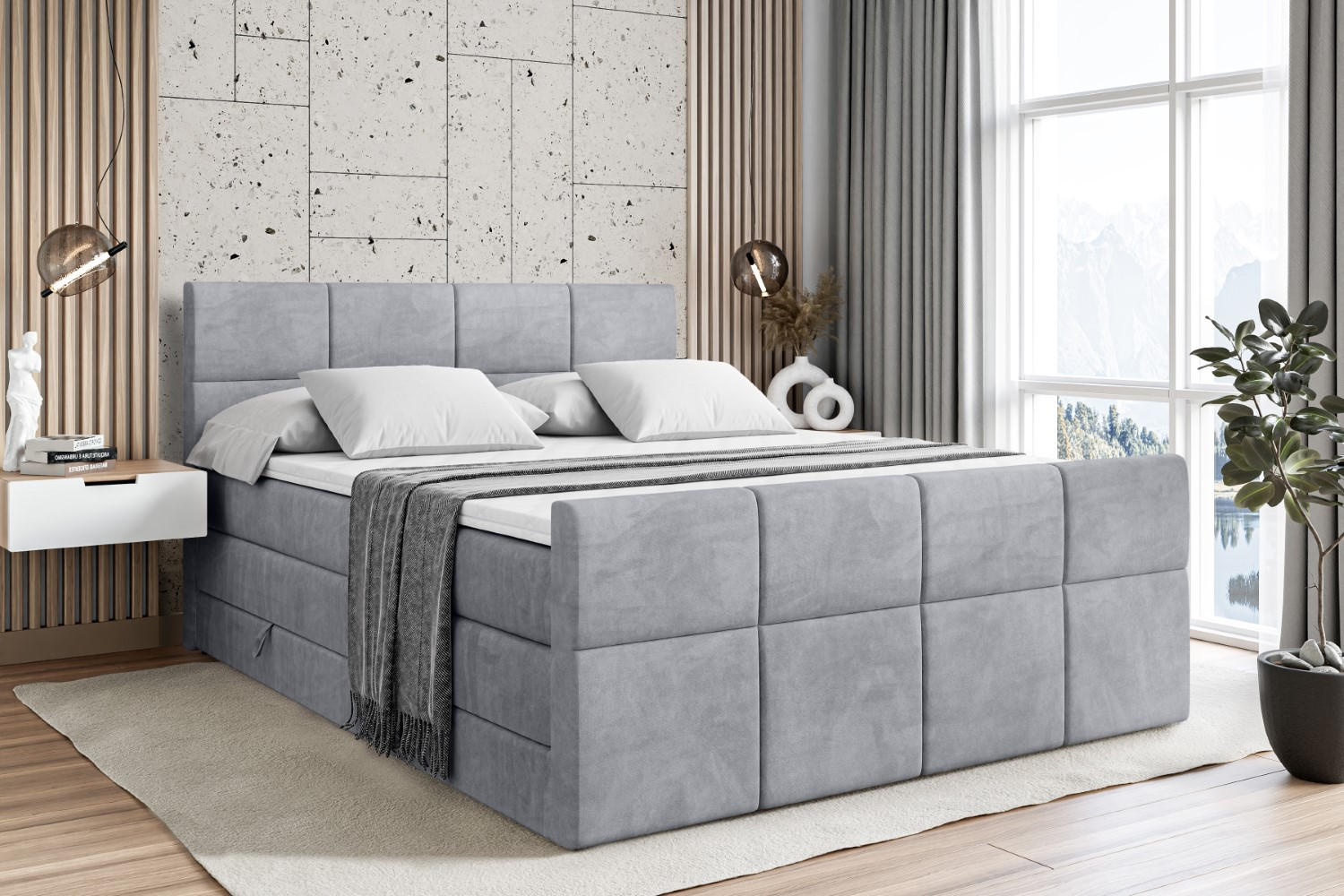 BOXSPRINGBETT ARDENI-Z KING - 200x200 - H3/H4 - Hellgrau - Hellgrau, Holzwerkstoff (200/200cm) - ALTDECOR