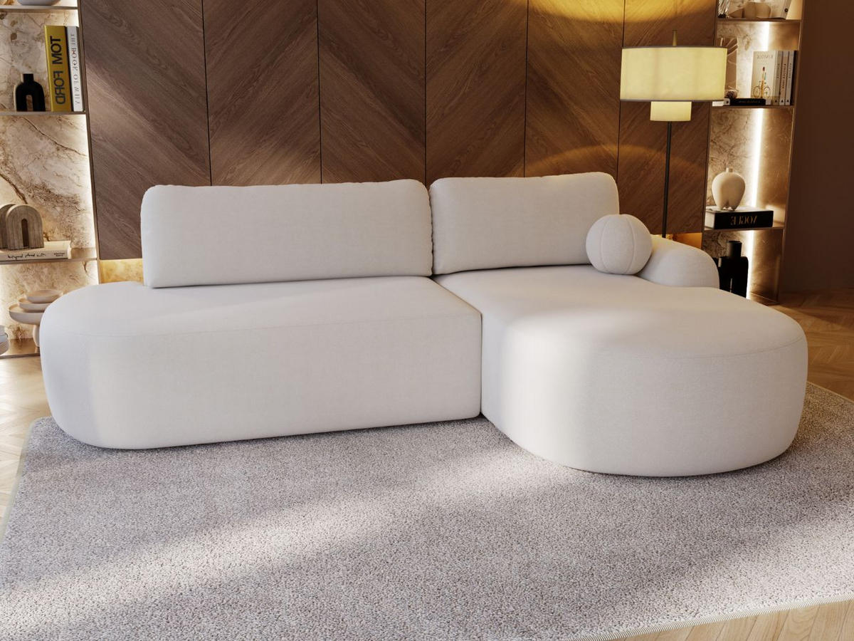 ECKSOFA Aurio O Bouclé-Stoff Weiß Rechts - Weiß, Holz/Textil (271/177cm) - Graingold