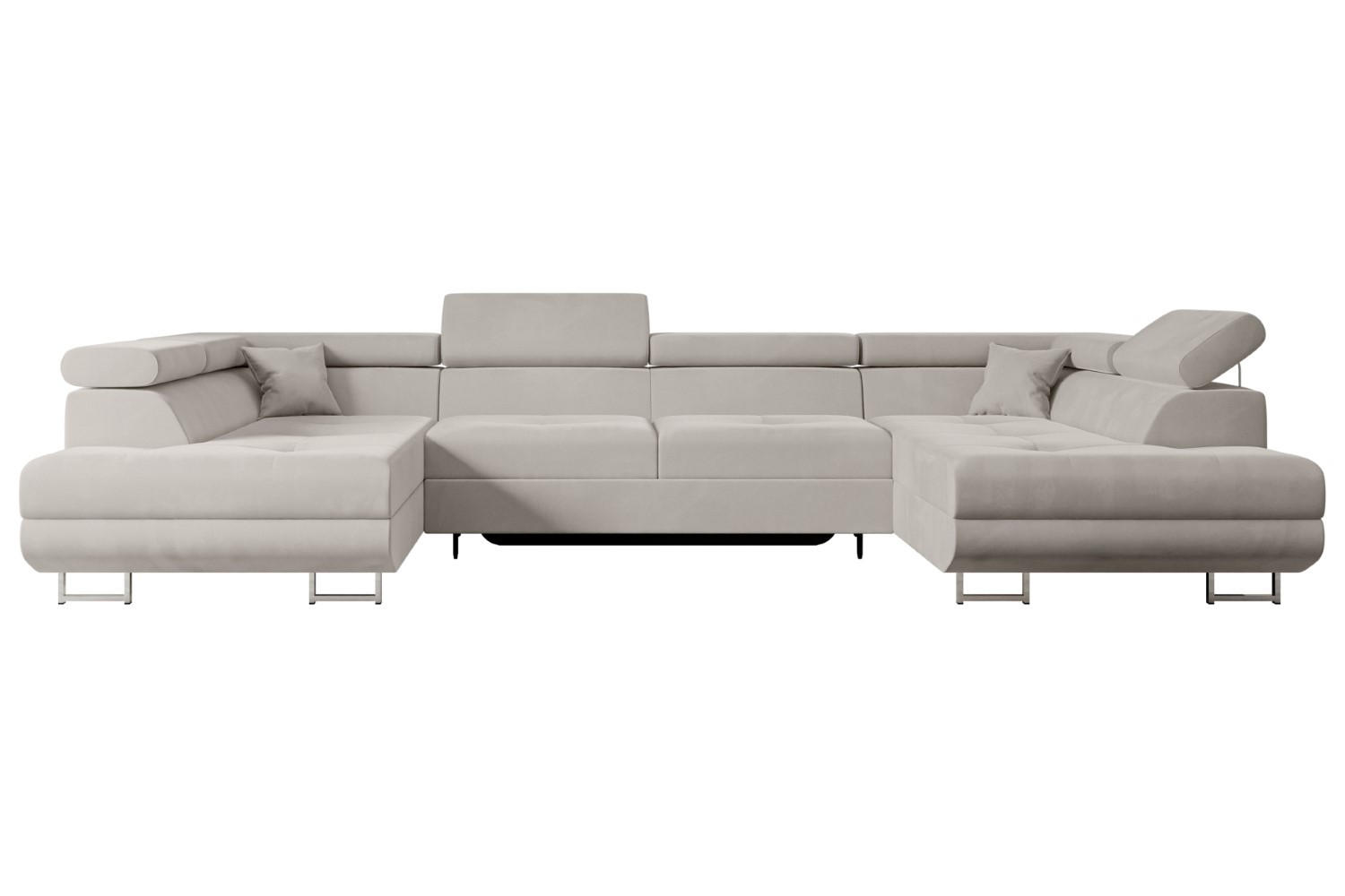 WOHNLANDSCHAFT mit Schlaffunktion und Bettkasten GUSA-U 342x202x107 cm Hellbraun Velours - Hellbraun/Silberfarben, Holzwerkstoff/Textil (342/107/202cm) - ALTDECOR