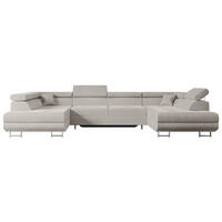 WOHNLANDSCHAFT mit Schlaffunktion und Bettkasten GUSA-U 342x202x107 cm Hellbraun Velours - Hellbraun/Silberfarben, Holzwerkstoff/Textil (342/107/202cm) - ALTDECOR