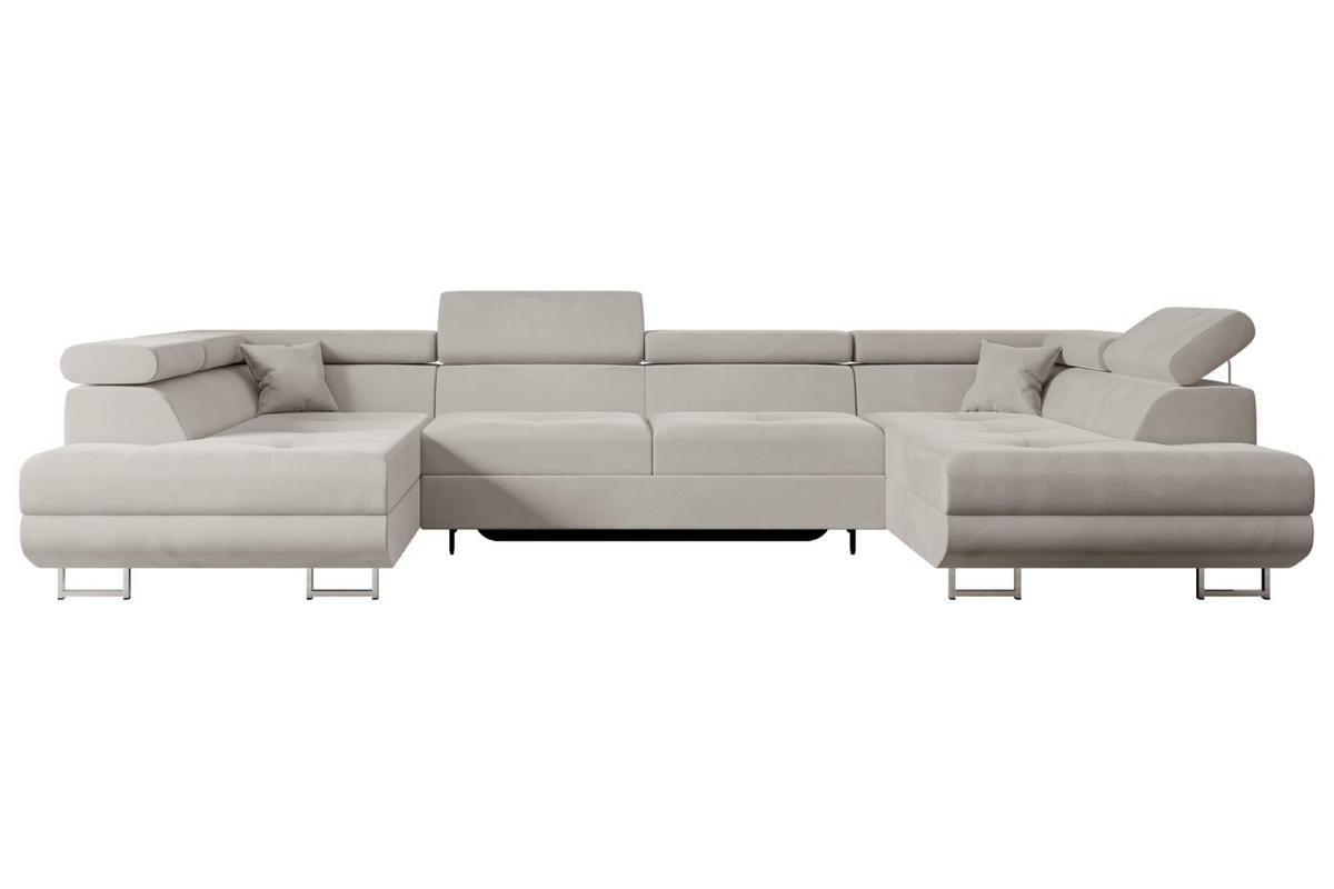 WOHNLANDSCHAFT mit Schlaffunktion und Bettkasten GUSA-U 342x202x107 cm Hellbraun Velours - Hellbraun/Silberfarben, Holzwerkstoff/Textil (342/107/202cm) - ALTDECOR