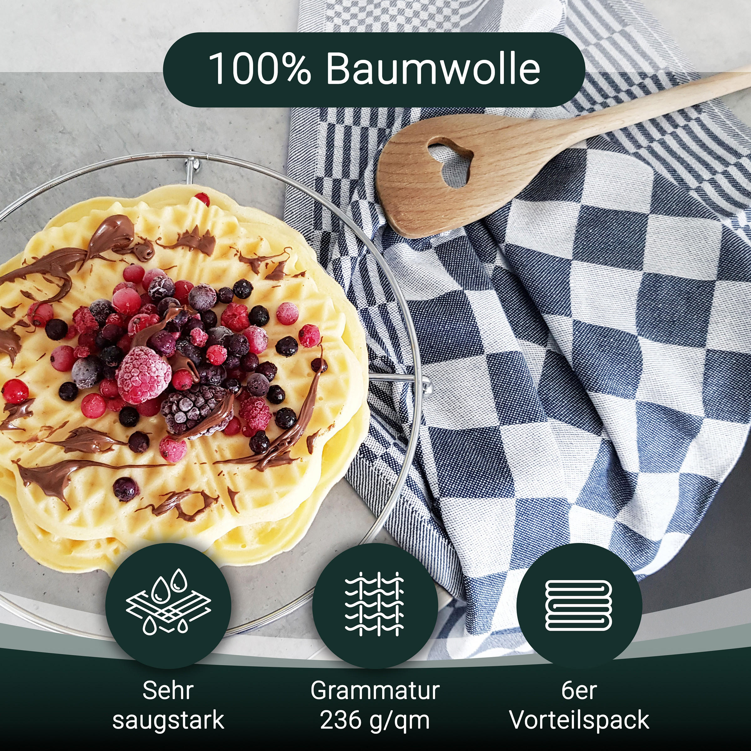 GESCHIRRTÜCHER, 6er-Set, 65x65 cm, 100% Baumwolle, Blau - Blau, Textil (65/65cm) - Zollner
