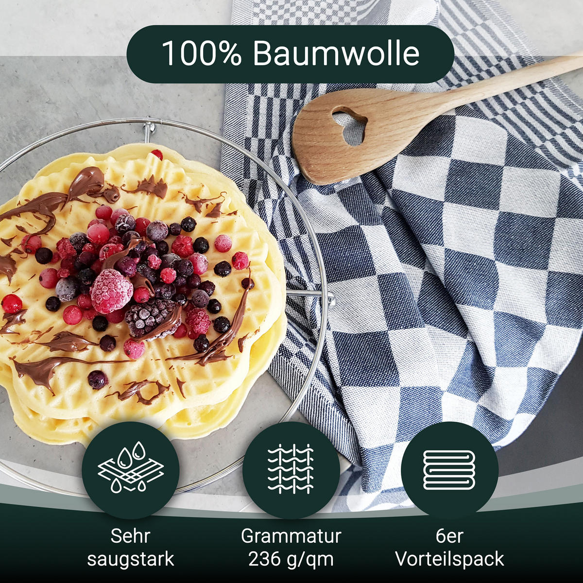 GESCHIRRTÜCHER, 6er-Set, 65x65 cm, 100% Baumwolle, Blau - Blau, Textil (65/65cm) - Zollner