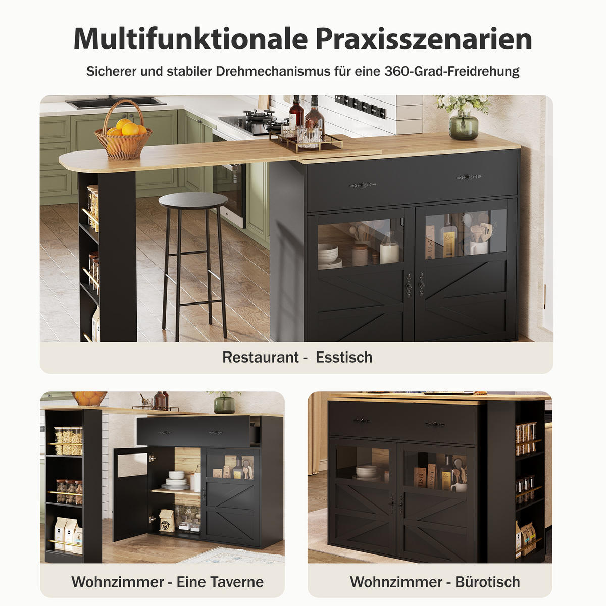 BARTISCH ausziehbarer mit Stauraum Schwarz - Schwarz, Holzwerkstoff (39/104/204cm) - Urban Meuble
