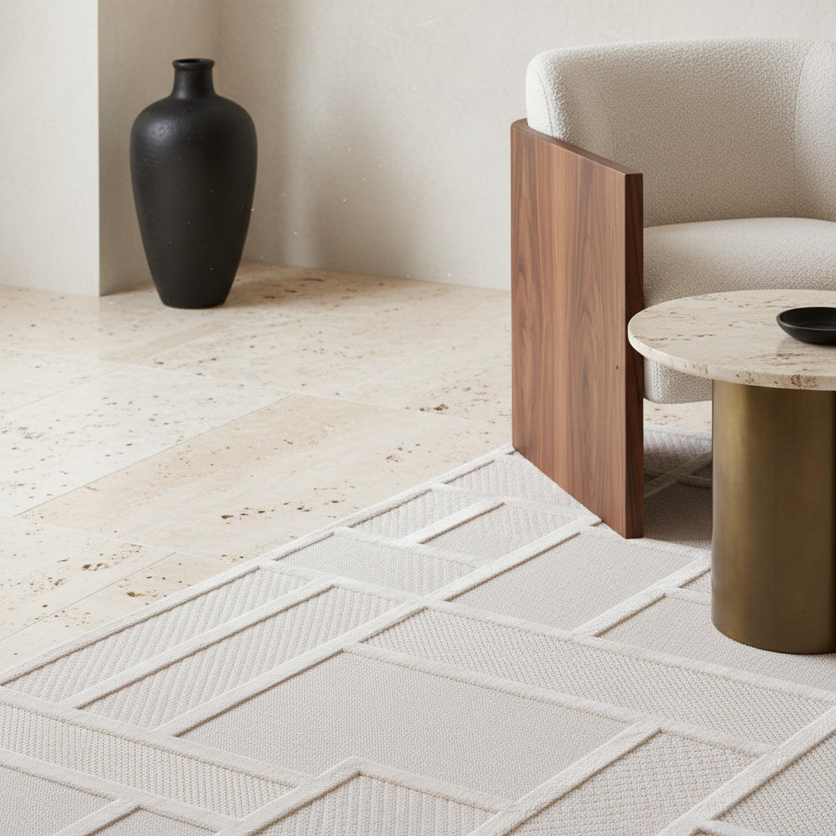 TEPPICH In-/Outdoor Kurzflor Relief-Design Polypropylen Terrasse Creme Rechteckig 140x200 - Beige, Textil (140/200cm) - KADIMA DESIGN