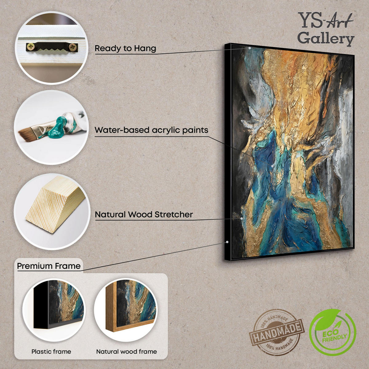 GEMÄLDE Abstrakte Symphonie II Schattenfugenrahmen Gold 120x80 cm - Goldfarben, Holz (120/80cm) - YS-art gallery