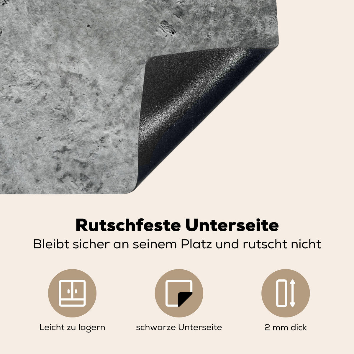 HERDABDECKPLATTE Beton - Schiefer - Grau -Betonstruktur Herdabdeckung Induktionsfeld 75x52 cm - Grau, Kunststoff (75/52/0.2cm) - MuchoWow
