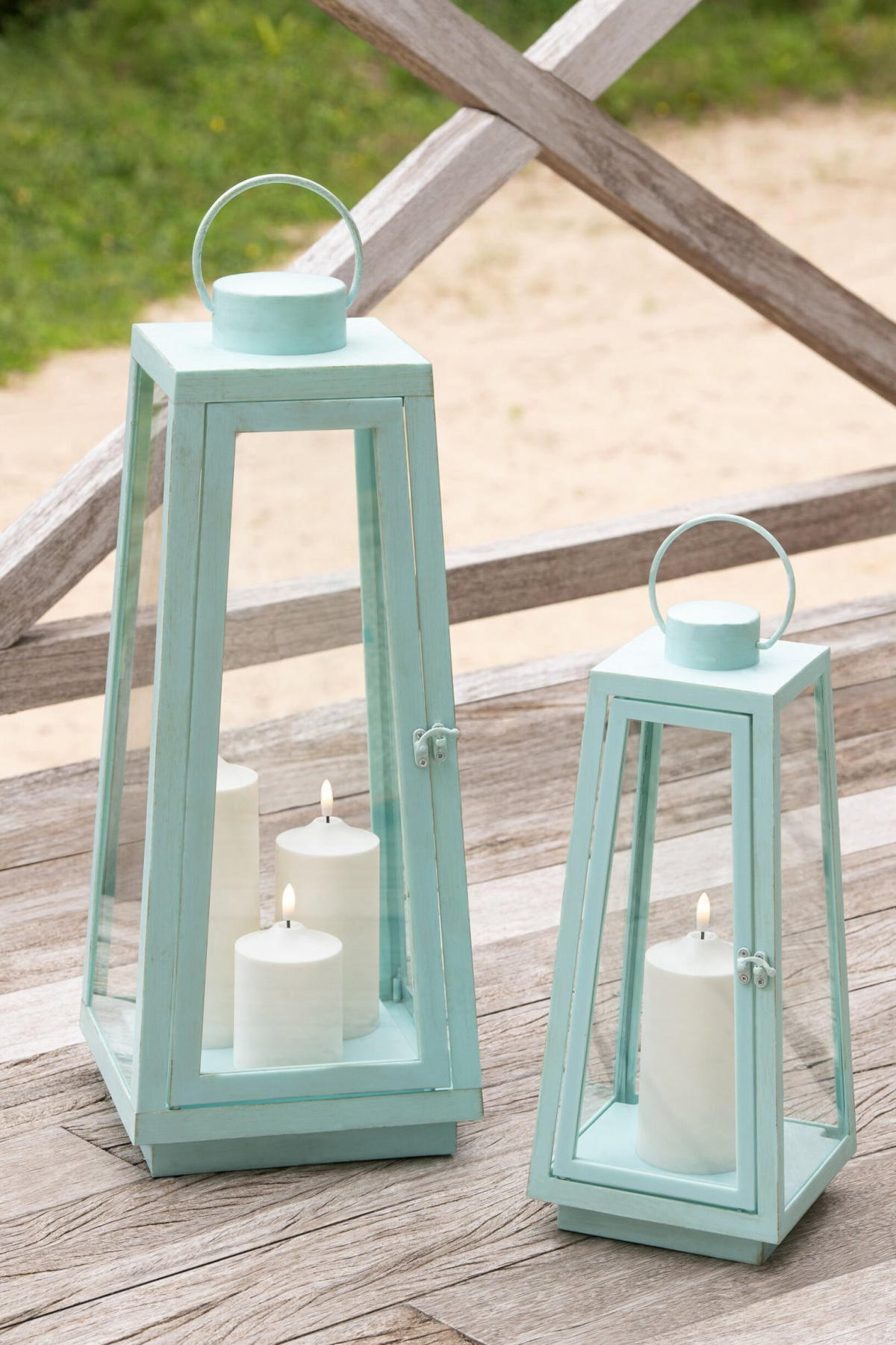 LATERNE + CANDLE LED Blau - Blau, Glas (17/40.5/17cm) - J-Line