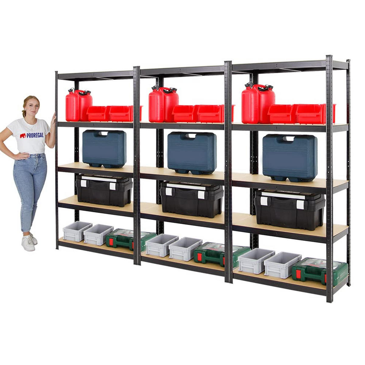 SCHWERLASTREGAL Ragnar 3er-Set mit 3x 180x90x40 cm Fachlast 175 kg Schwarz - Schwarz, Metall (270/180/40cm) - PROREGAL