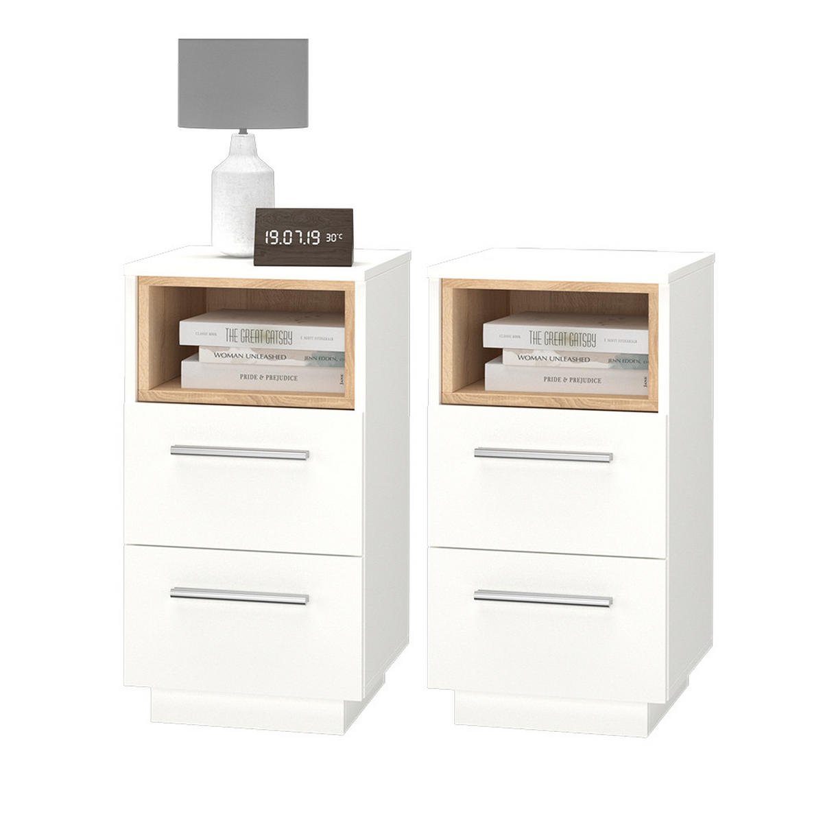 NACHTTISCH Beatrice Weiß 36 x 68 cm 2er Set - Weiß, Holzwerkstoff (36/68/36cm) - Vicco