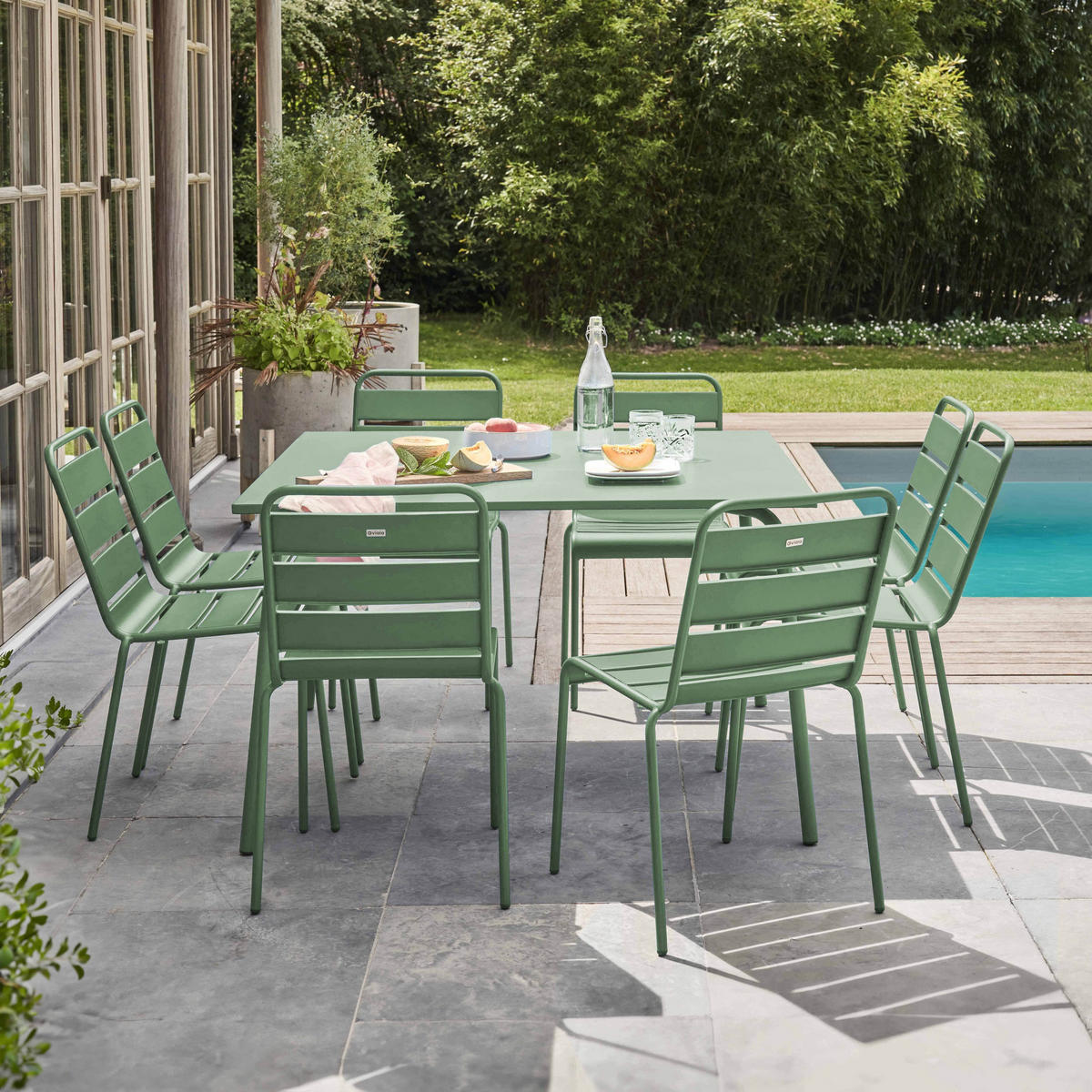 GARTENSET 9-tlg., Salbeigrünen - Grün, Metall - Oviala