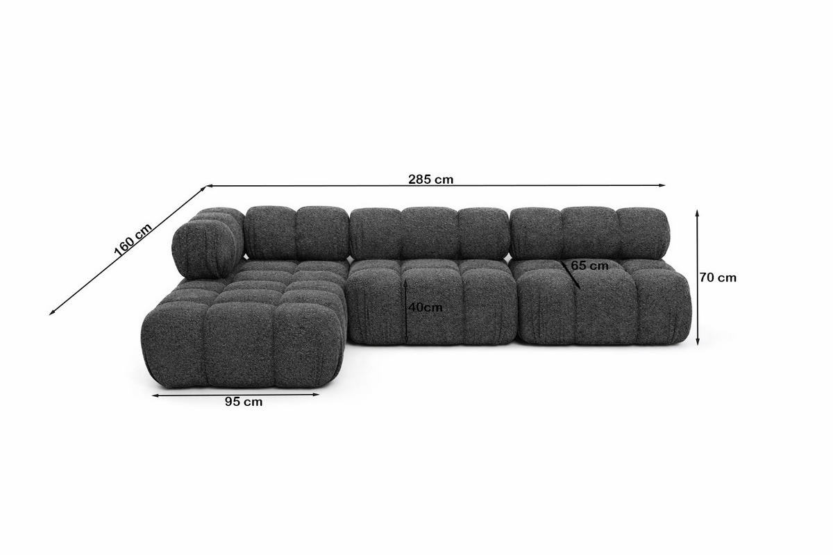 ECKSOFA L-Form Modulare, Bouclé-Stoff Abriamo, Graphit, Links, Selia - Graphitfarben, Holz (285/160cm) - Kaiser Möbel