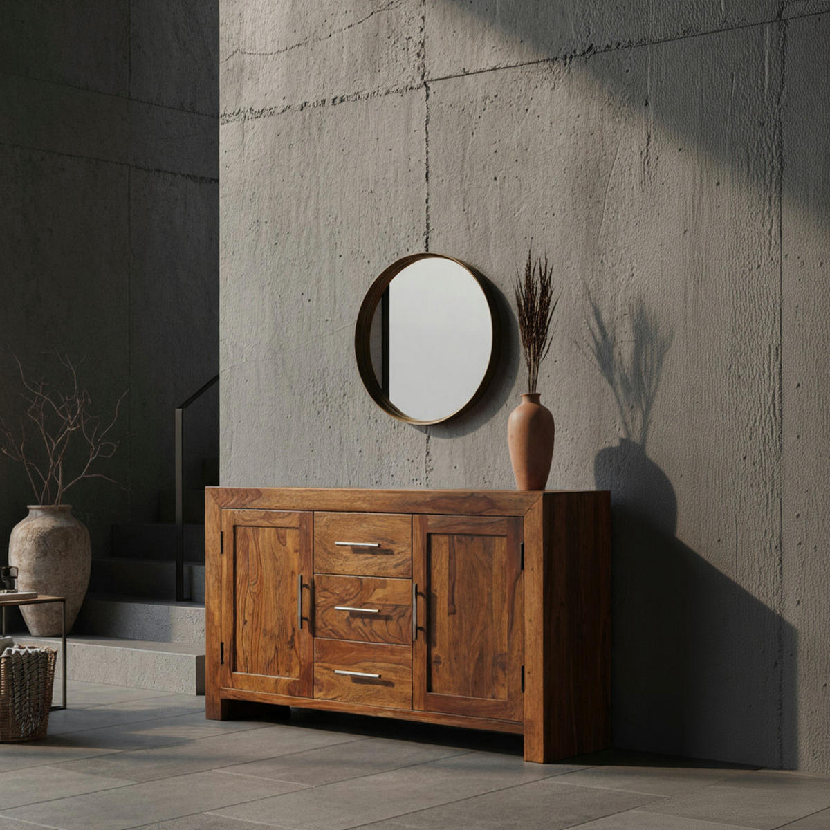 SIDEBOARD – Massivholz, 3 Schubladen, 2 Türen, Landhausstil - Braun, Holz (118/70/40cm) - KADIMA DESIGN