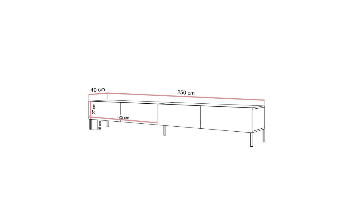 TV-SCHRANK CARMEN MATT 250/40/42 cm Kaschmir gerade Beine Kaschmir - Kaschmir, Holzwerkstoff (250/42/40cm) - Lookway