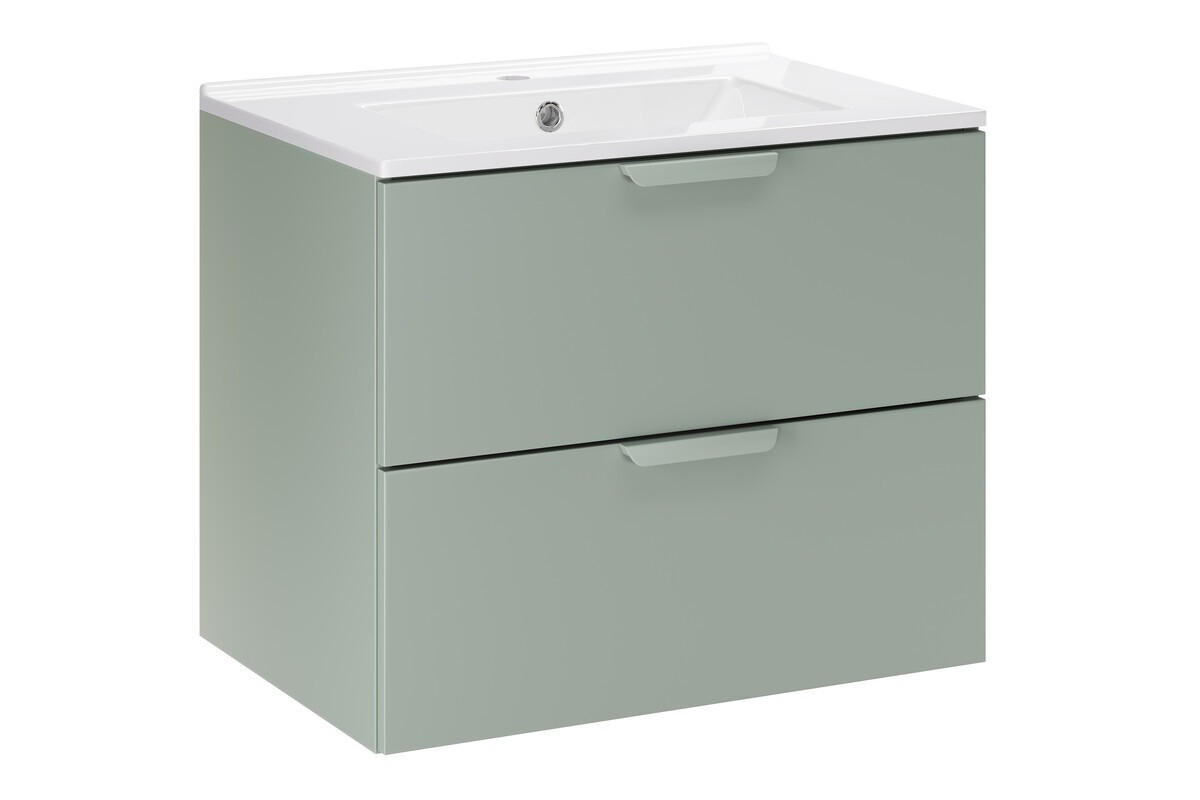 WASCHTISCHKOMBI 60 cm 2 Teile - Aster Green A BM411 in Grün Matt - Weiß Hochglanz/Grün, Holz/Keramik (60/51.8/46cm)