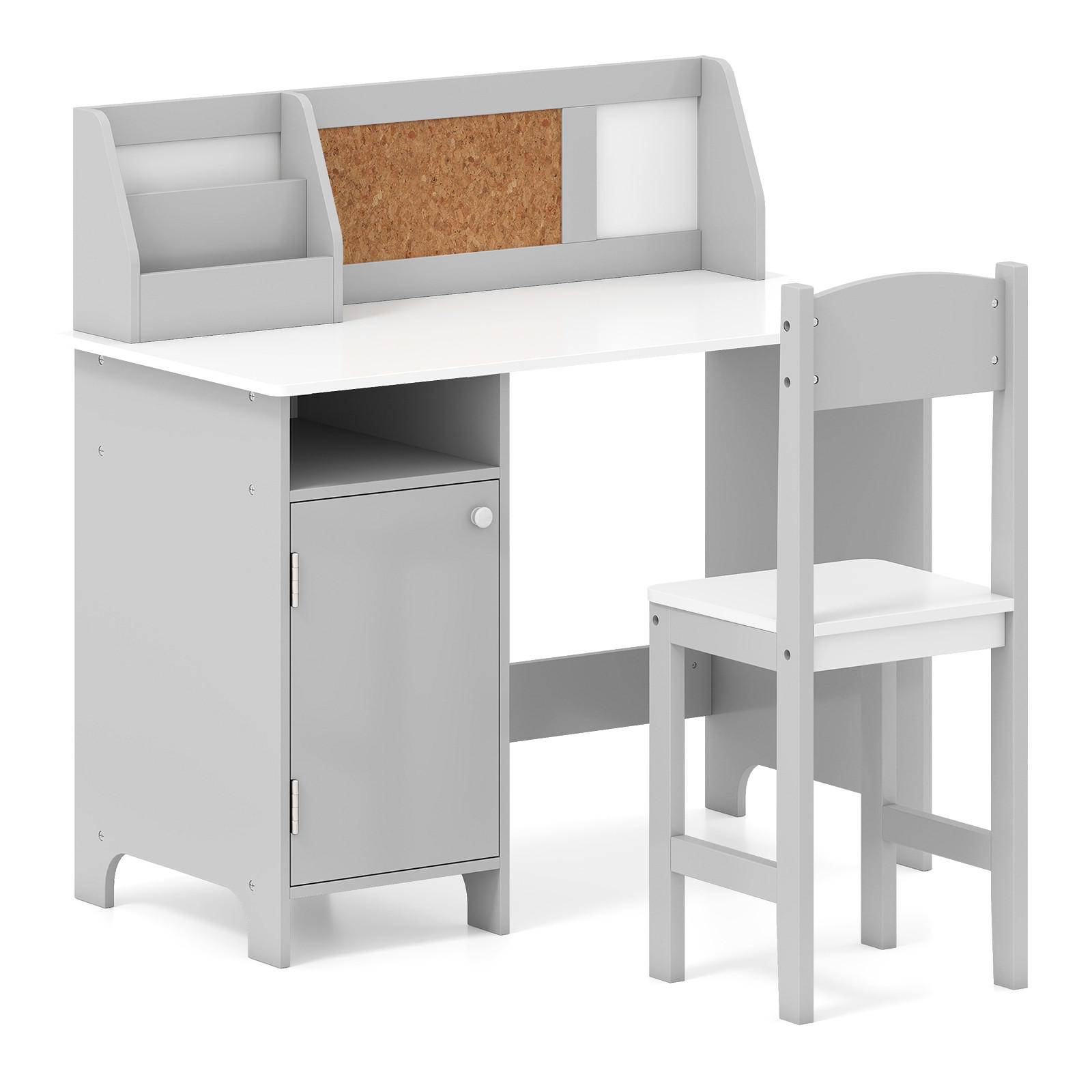 KINDERSCHREIBTISCH mit Stuhl grau(2-tlg) - Grau, Holzwerkstoff (90/85.5/45cm) - COSTWAY