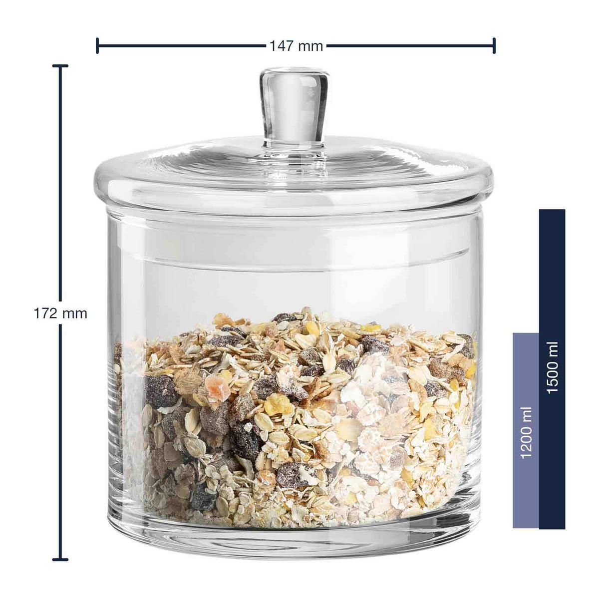 GLASDOSE MIT DECKEL HANDGEFERTIGT TOP transparent 1,5 Liter - Transparent, Glas (14.7/17.2/14.7cm) - Leonardo Living