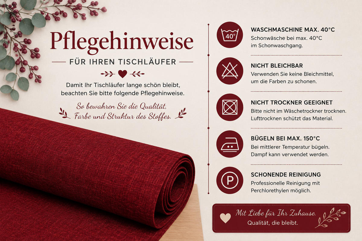 TISCHLÄUFER 40/100 cm Bordeaux Leinenoptik - Bordeaux, Textil (40/100cm) - TiborTex