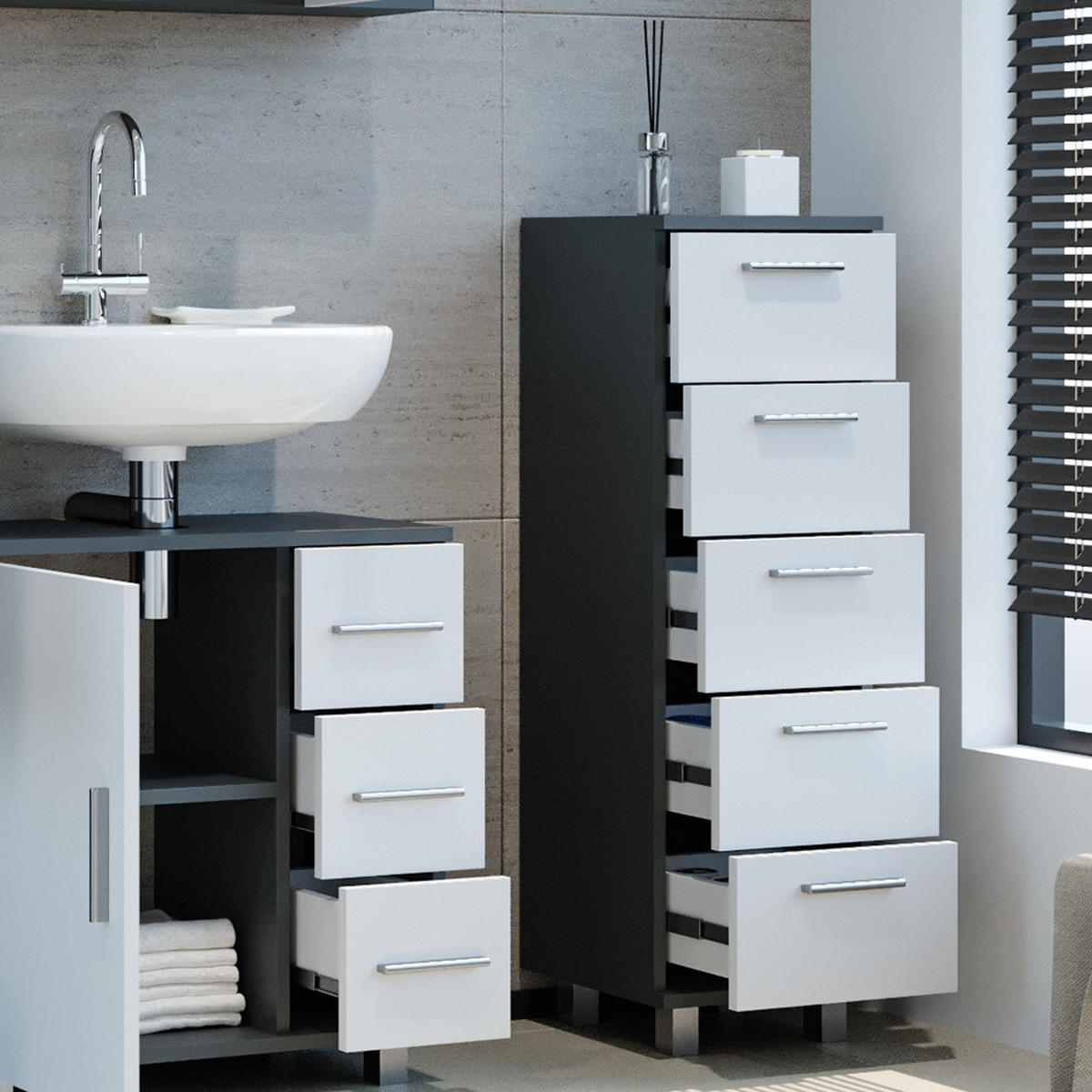 BADSCHRANK Ilias Anthrazit 30 x 95 cm - Anthrazit/Weiß, Holzwerkstoff (30/95/30cm) - Vicco