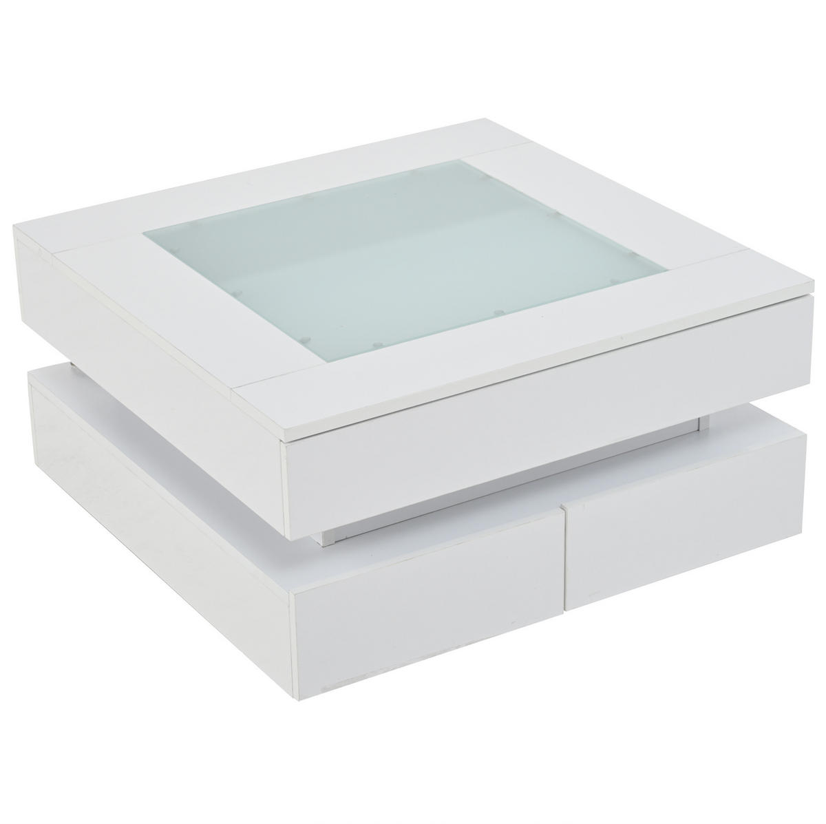 COUCHTISCH mit LED 70 x 70 x 35 cm Glas Weiß mit 3 Schubladen - Weiß, Glas (70/70/35cm) - Meubliv