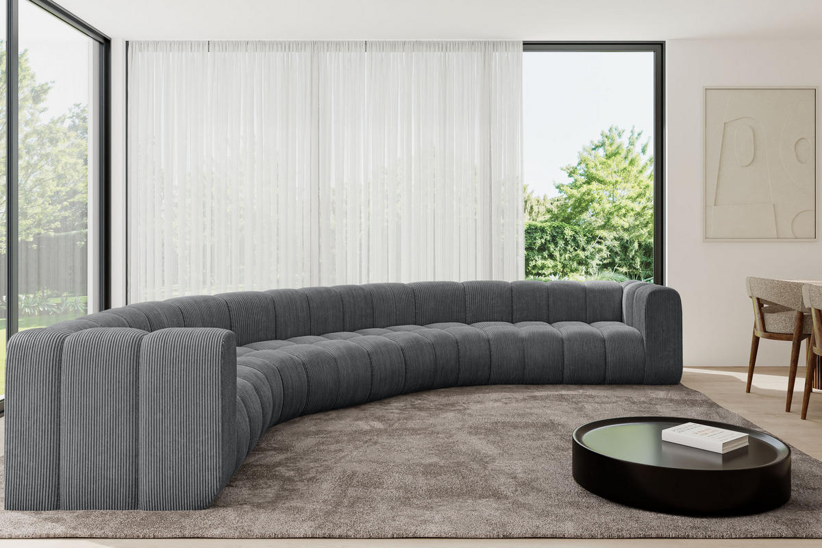 WOHNLANDSCHAFT modulares Sofa Lazro-U1 - 373x373x70 cm Dunkelgrau - Dunkelgrau, Holzwerkstoff/Textil (373/70/373cm) - ALTDECOR