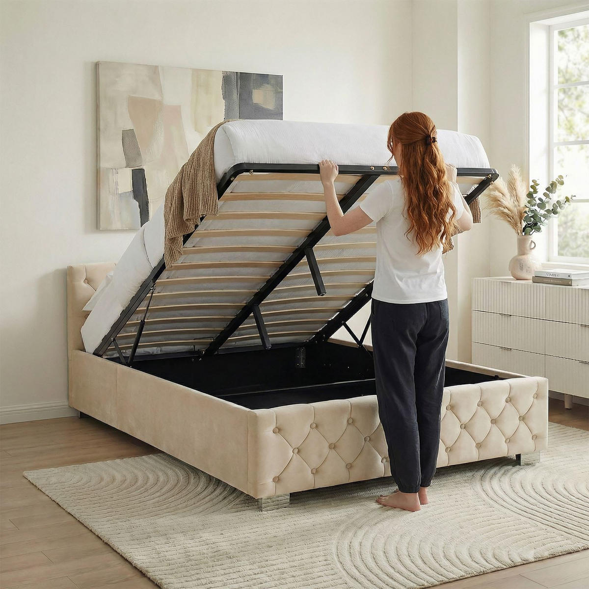 POLSTERBETT NURI 160x200 cm cremeweiß - Creme, Textil (160/200cm) - IDIMEX