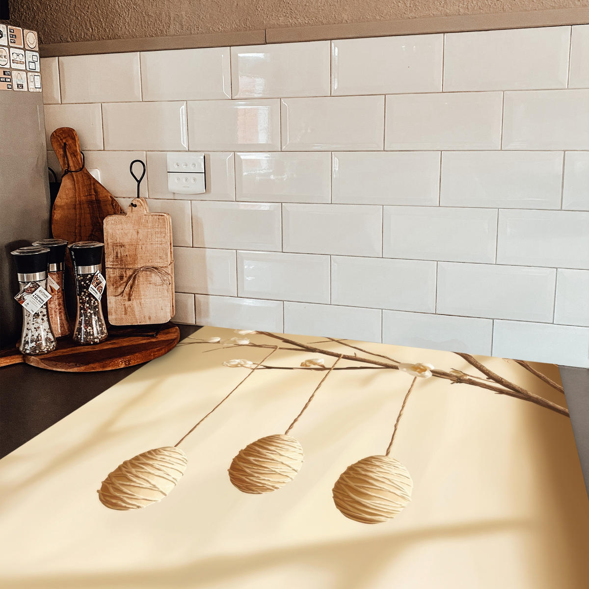 HERDABDECKPLATTE Beige - Osterkuchen - Eier Induktionsmatte 78x78 cm - Beige, Kunststoff (78/78/0.2cm) - MuchoWow