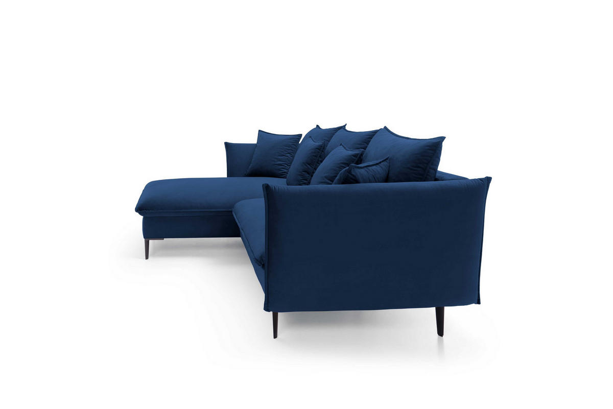 ECKSOFA SOLE Blau Plüsch-Stoff mit Schlaffunktion - Blau, Holz (258/167cm) - MASSENO