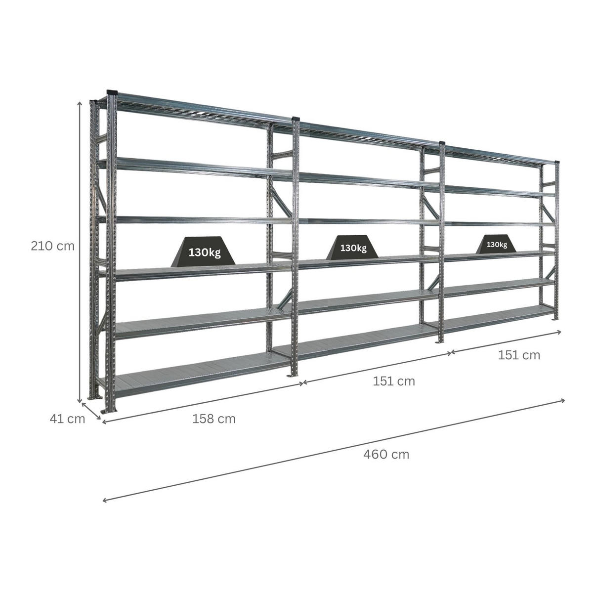 FACHBODENREGAL Proximo 210x450x40cm 6 Ebenen Beidseitig nutzbar Verzinkt - Silberfarben, Metall (450/210/40cm) - PROREGAL