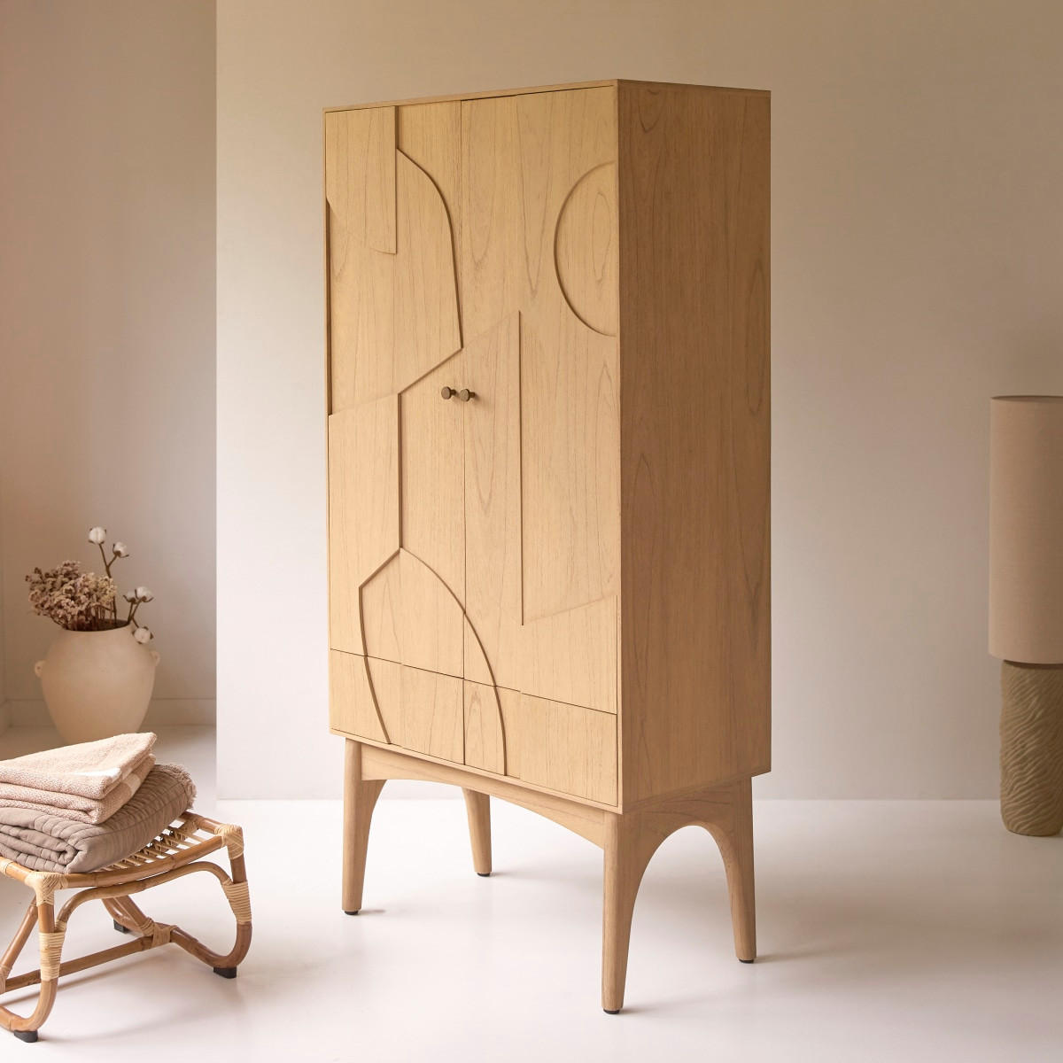 SCHRANK Otho Natur aus Helles Mindiholz - Naturfarben, Holz (90/180/45cm) - Tikamoon