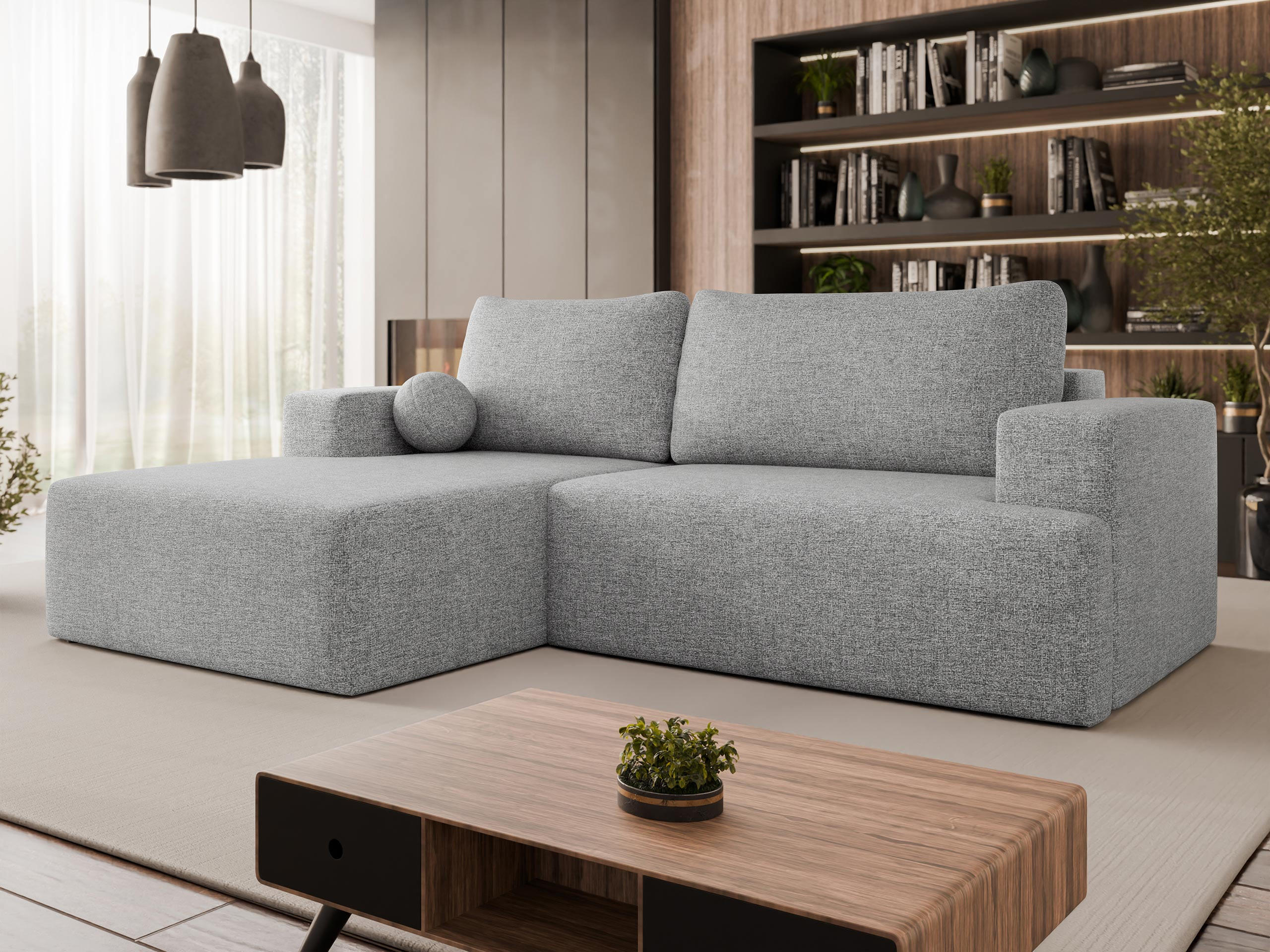 ECKSOFA Mivo, Seite: Links - Schwarz/Grau, Holz/Kunststoff (266/163cm) - MIRJAN24